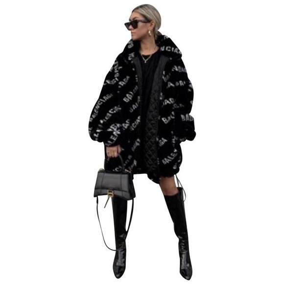 Balenciaga Jackets & Blazers - Balenciaga Fleece Jacket Fur Coat Faux Fur Stand Collar Logo Coat 100% Authentic